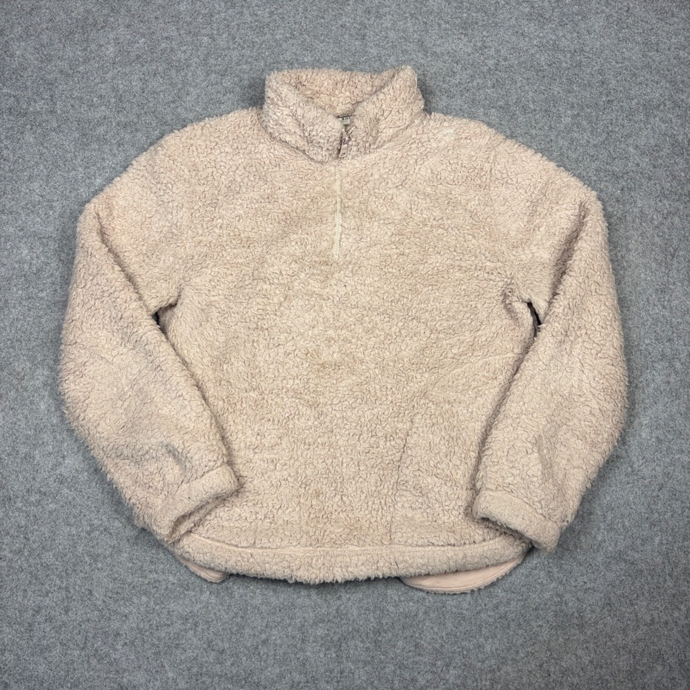 Gap Sherpa Fleece Pullover Cream Beige Quarter Zip Sweatshirt Womens Small